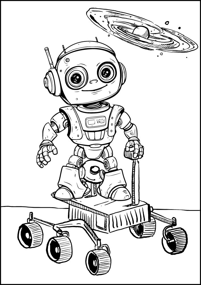 Free Printable Robot Coloring Pages for Kids Bot Droid ai space car outer space