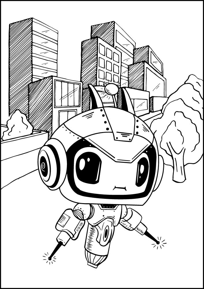 Free Printable Robot Coloring Pages for Kids Bot Droid city future futuristic