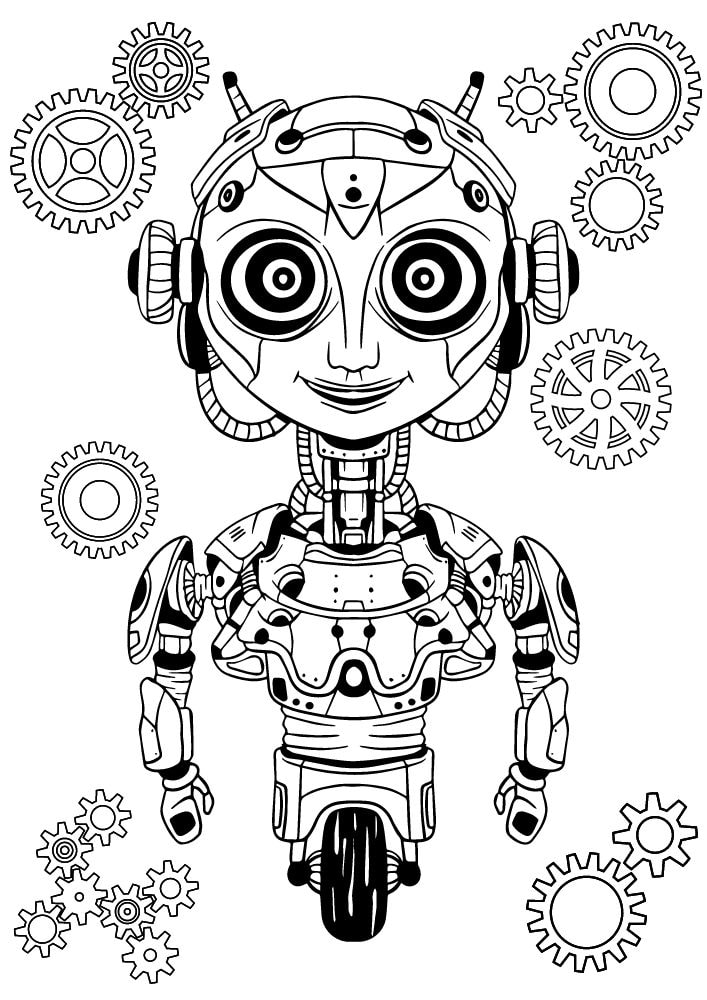 Free Printable Robot Coloring Pages for Kids Bot Droid dog walker leash bowl