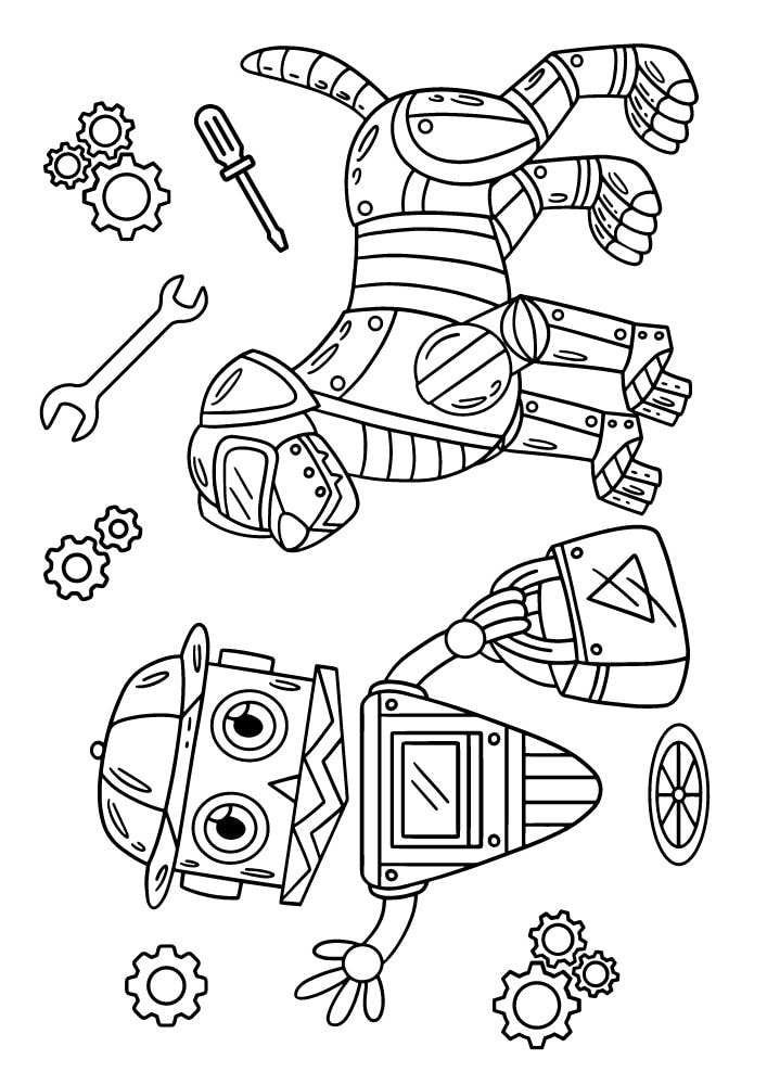 Free Printable Robot Coloring Pages for Kids Bot Droid gears mechanic dog robo tools