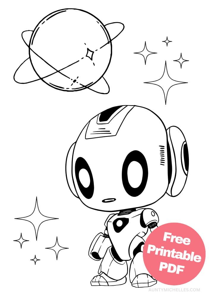 Robot Coloring Page for Kids Bot Droid outer space ai
