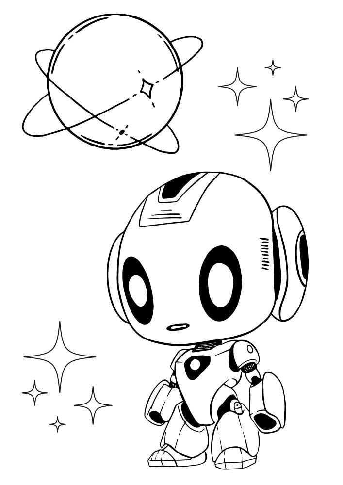 Free Printable Robot Coloring Pages for Kids Bot Droid outer space ai