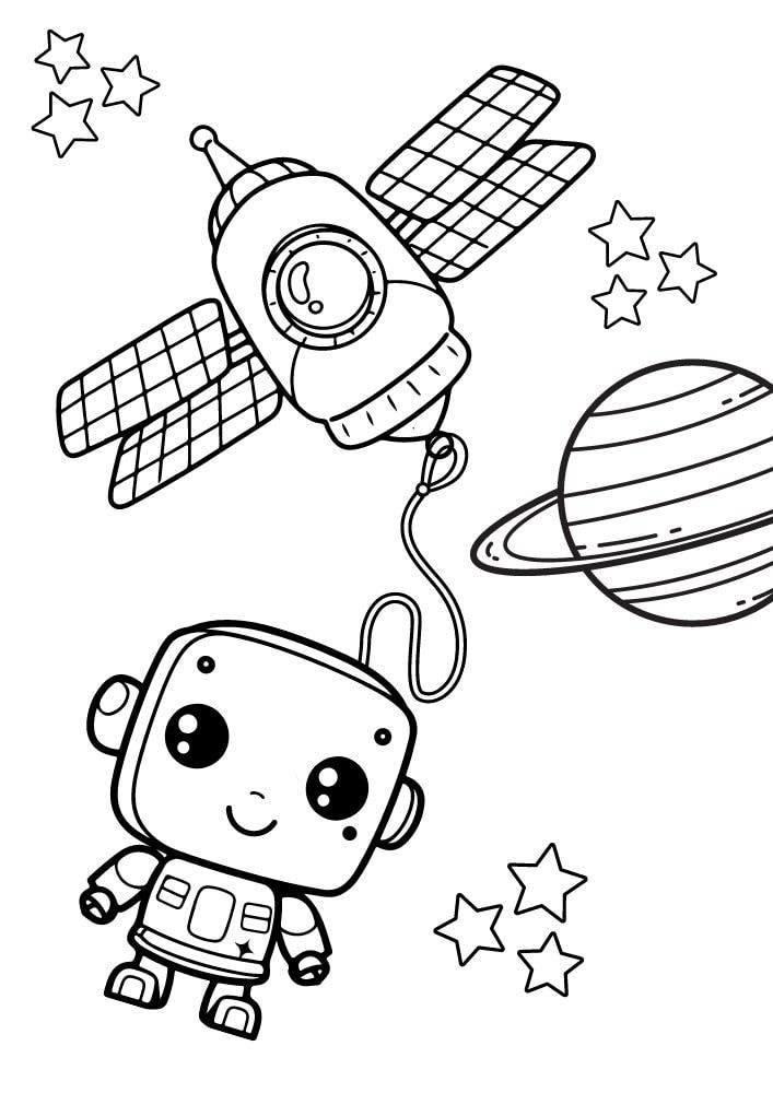 Free Printable Robot Coloring Pages for Kids Bot Droid outer space drone planet