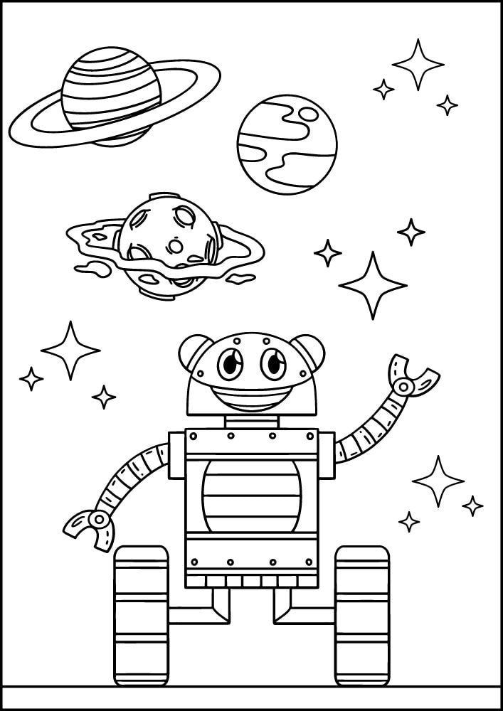 Free Printable Robot Coloring Pages for Kids Bot Droid outer space planet star future