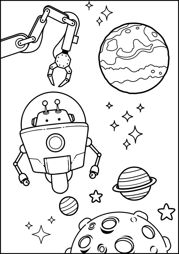 Free Printable Robot Coloring Pages for Kids Bot Droid planets outer space arm