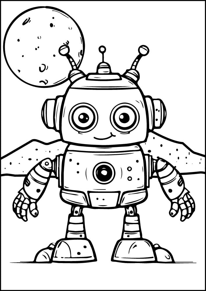 Free Printable Robot Coloring Pages for Kids Bot Droid robo moon planet outer space