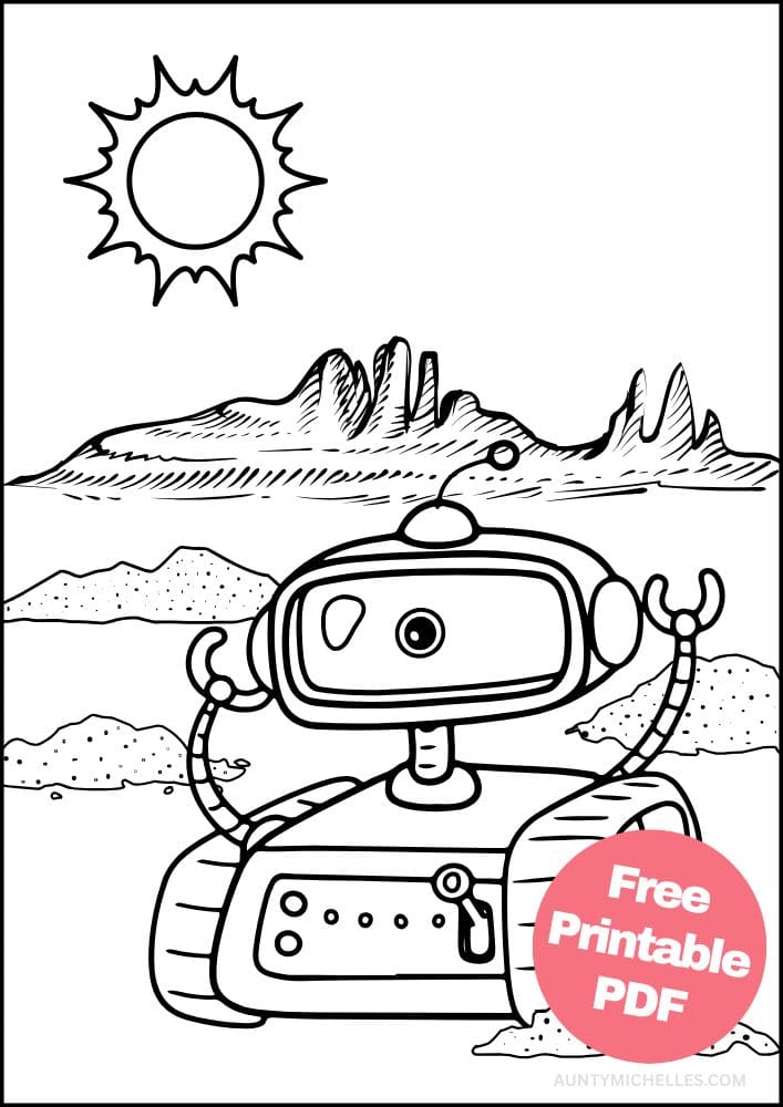 Robot Coloring Page for Kids Bot Droid science outer space planet future ai