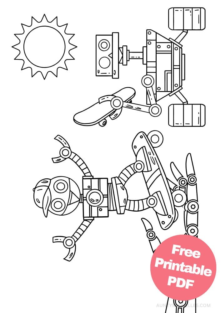 Robot Coloring Page for Kids Bot Droid skateboard skateboarder