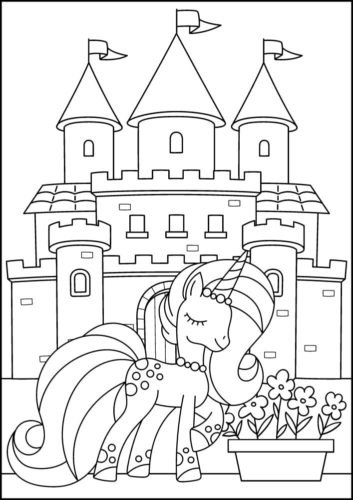 Free Printable Unicorn Coloring Pages for Kids castle flowers