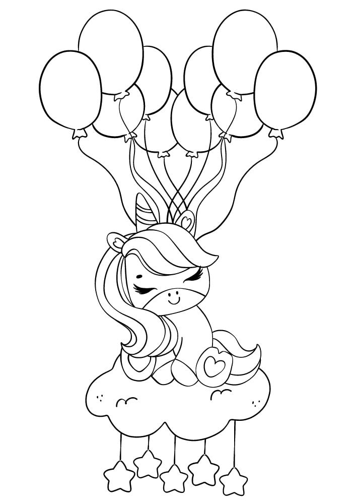 Free Printable Unicorn Coloring Pages for Kids cloud balloons stars