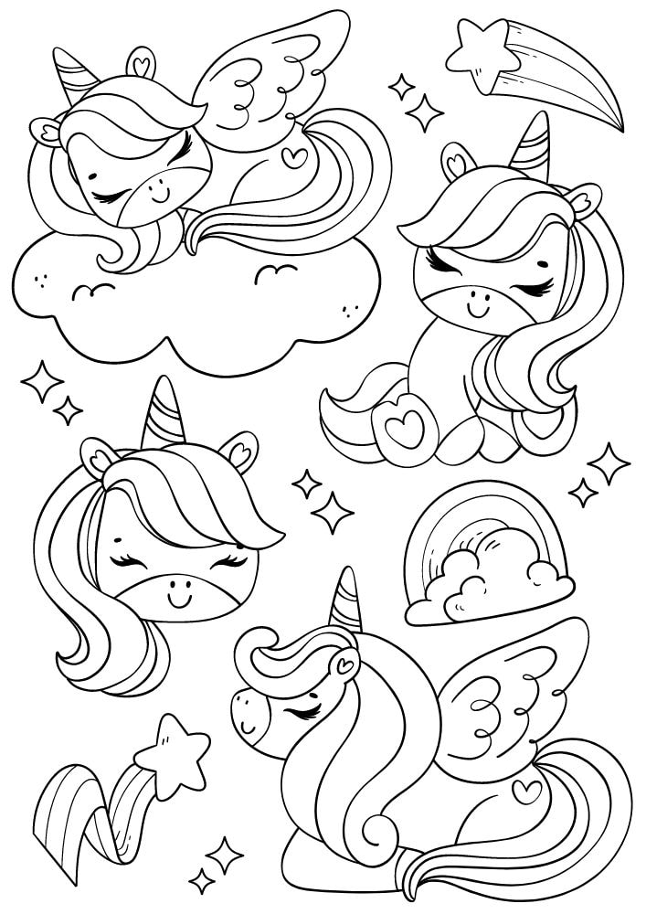 Free Printable Unicorn Coloring Pages for Kids cute sleeping cloud rainbow star