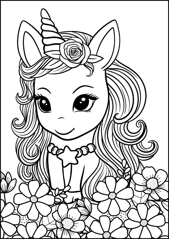 Free Printable Unicorn Coloring Pages for Kids flowers star