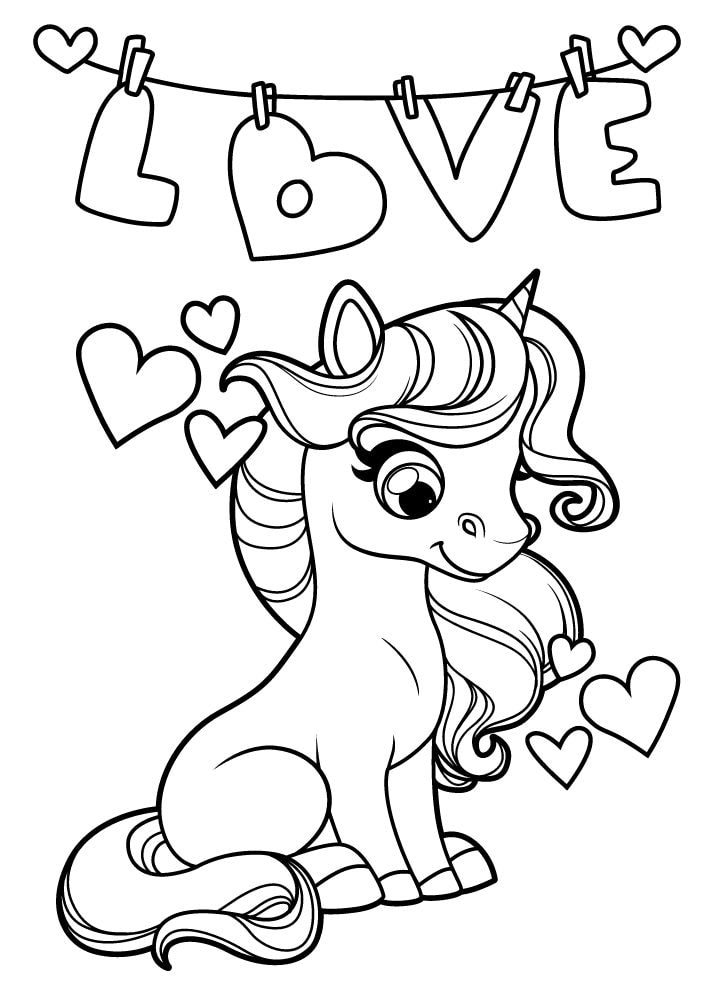 Free Printable Unicorn Coloring Pages for Kids love heart sign