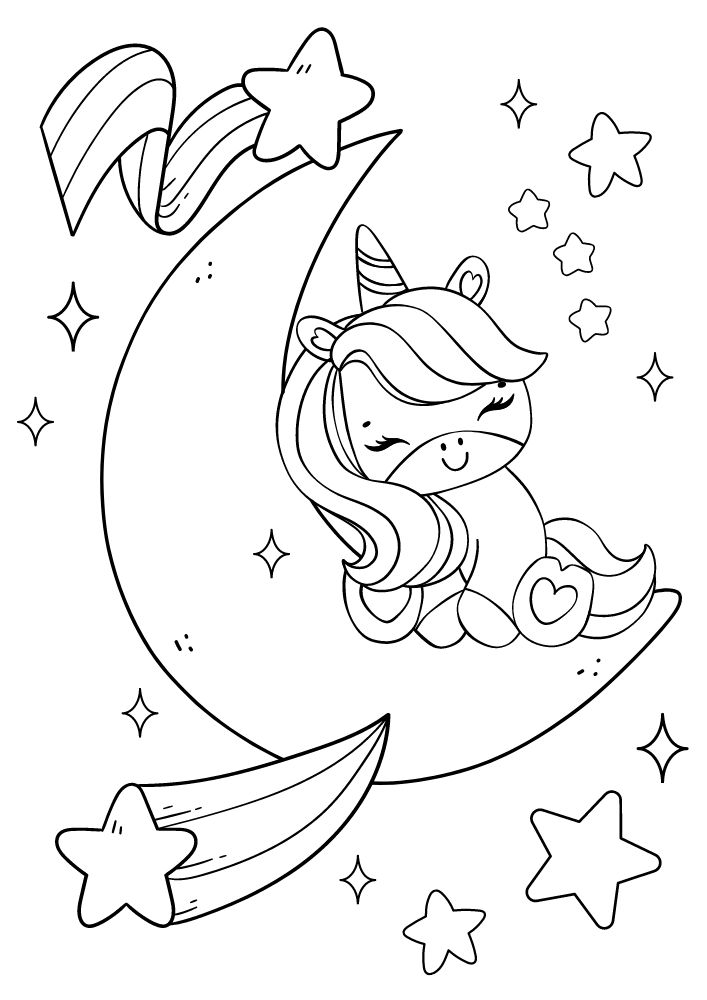 Free Printable Unicorn Coloring Pages for Kids moon shooting star