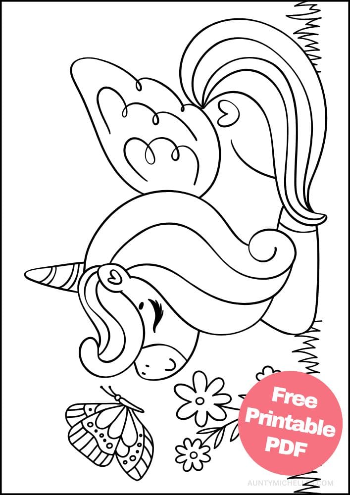 Pegasus Coloring Pages for Kids butterfly flower easy