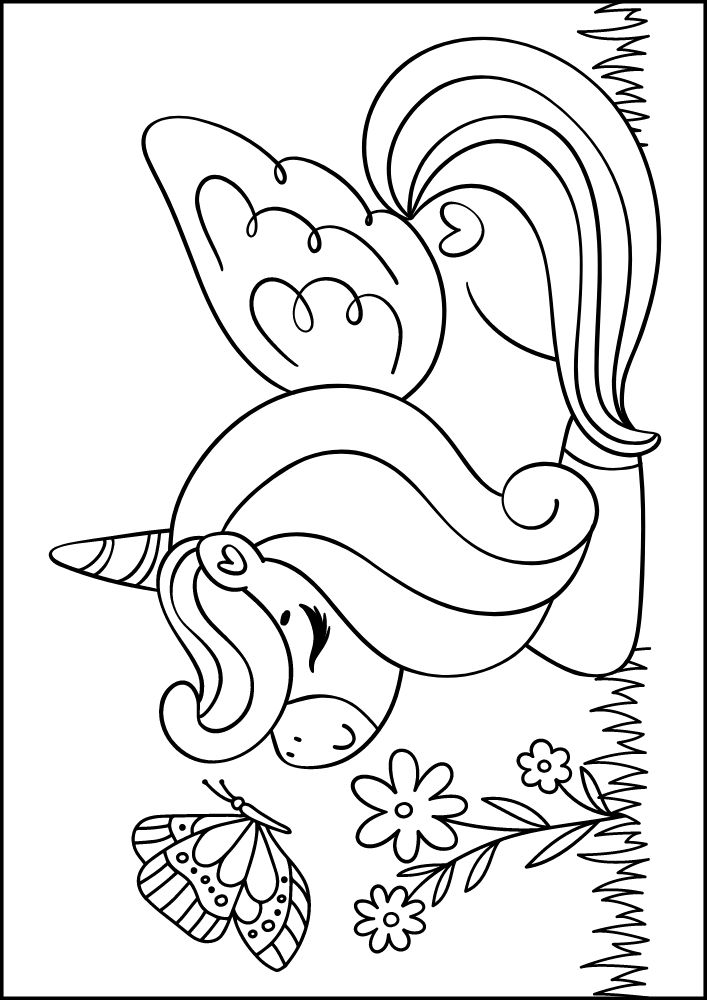 Free Printable Unicorn Coloring Pages for Kids pegasus butterfly flower