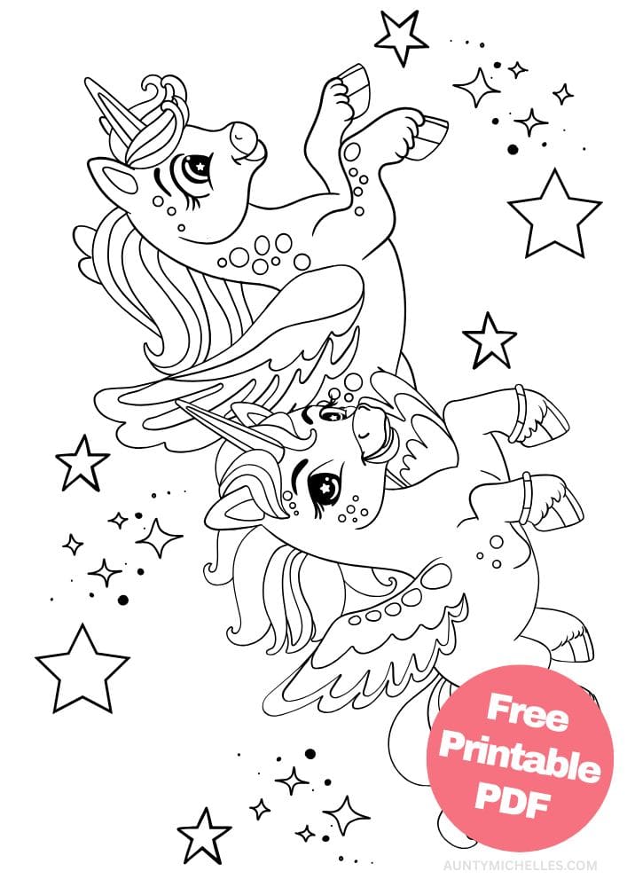 Printable Pegasus Coloring Pages for Kids two pegasus flying stars