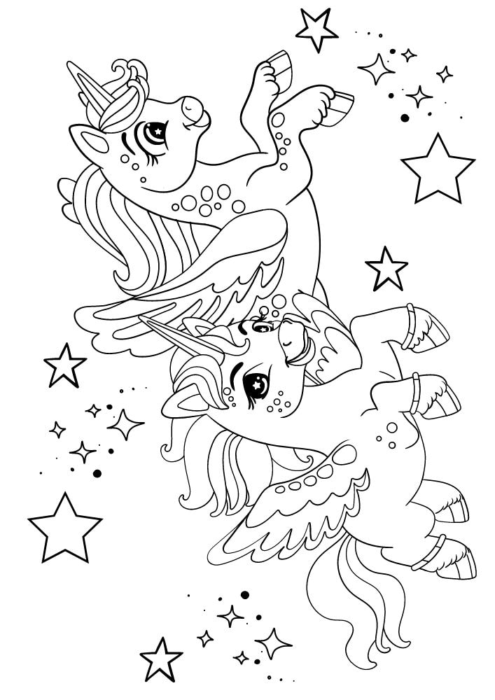 Free Printable Unicorn Coloring Pages for Kids pegasus flying stars