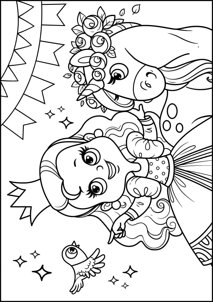 Free Printable Unicorn Coloring Pages for Kids princess bird flowers star