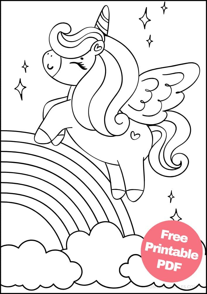 Pegasus Coloring Page for Kids rainbow clouds star