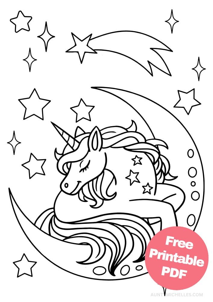Free Printable Unicorn Coloring Page for Kids shooting star moon sleep