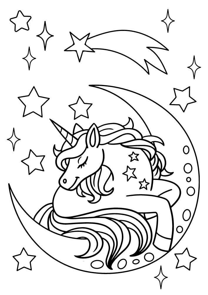 Free Printable Unicorn Coloring Pages for Kids shooting star moon sleep