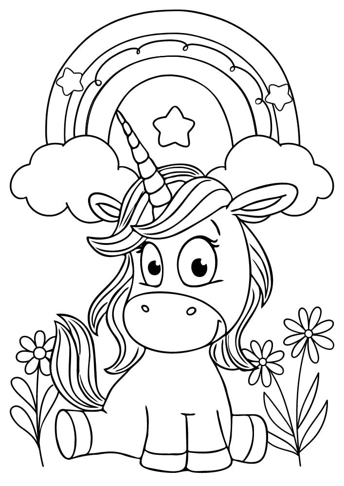 Free Printable Unicorn Coloring Pages for Kids silly goofy rainbow flowers split