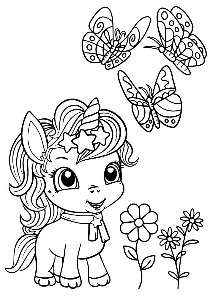 Free Printable Unicorn Coloring Pages for Kids star butterfly flower