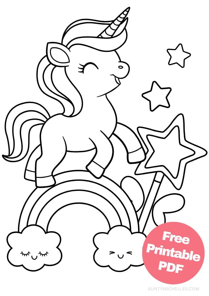Free Printable Unicorn Coloring Page for Kids star wand rainbow cloud