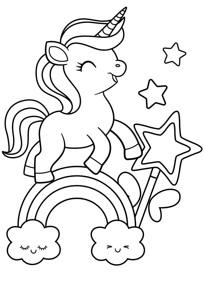 Free Printable Unicorn Coloring Pages for Kids star wand rainbow cloud