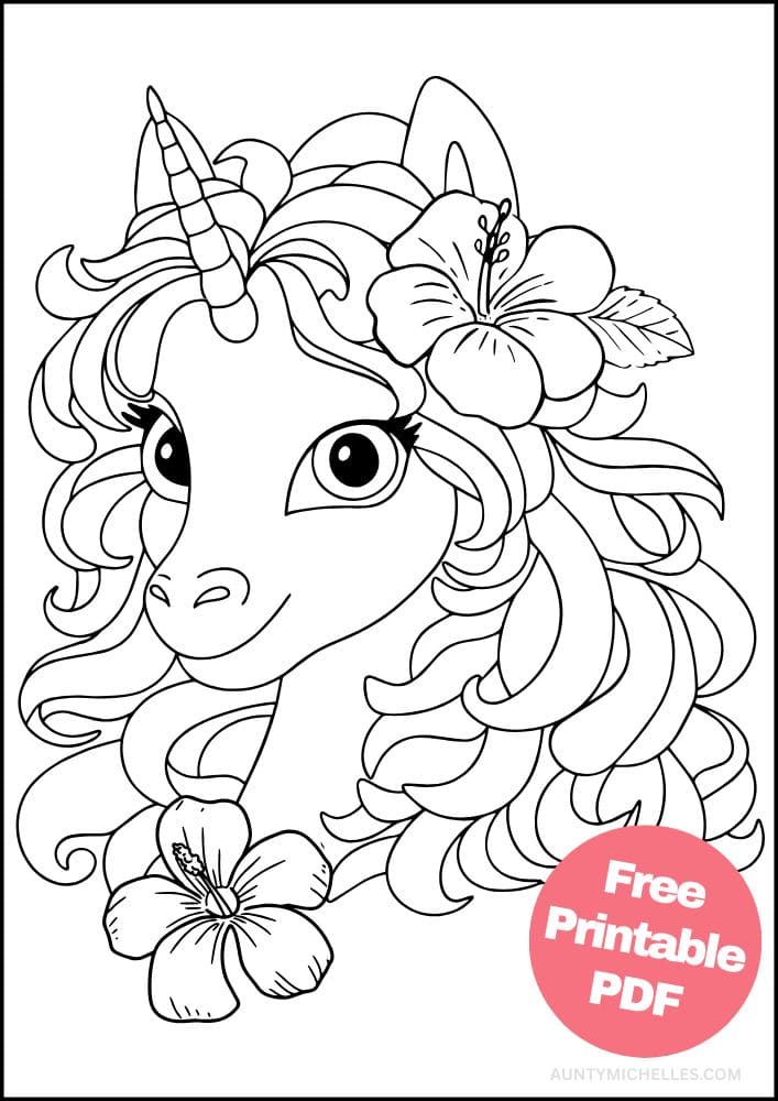 Printable Unicorn Coloring Page for Kids tropical flower