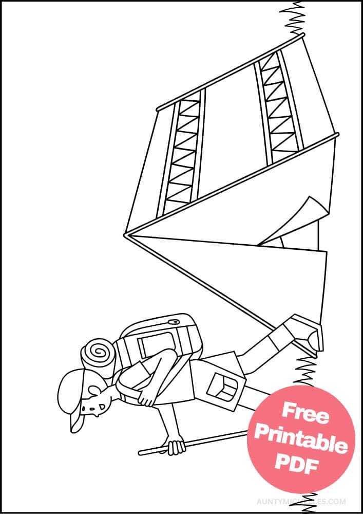 camping coloring page vacation outdoors nature tent camper hiker trekker boy scout