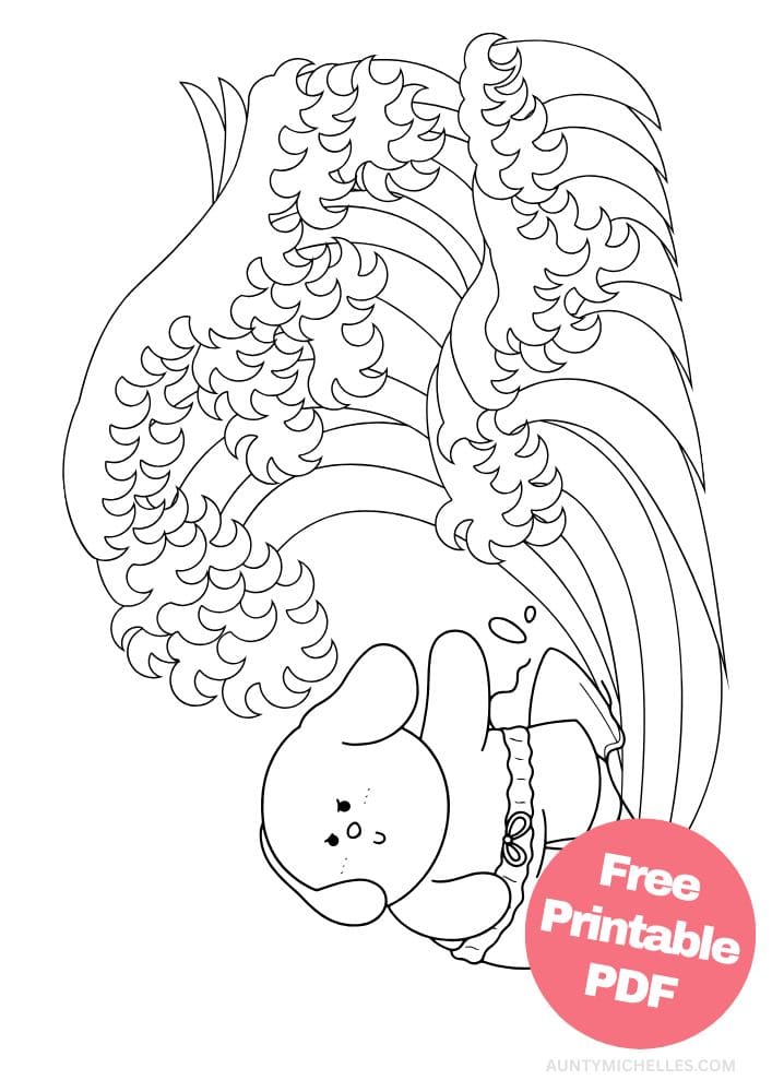 Summer coloring page with a bear surfing a big wave