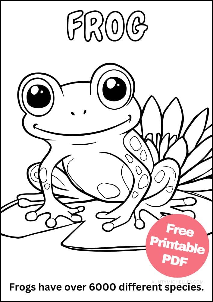 Frog coloring page with fun fact