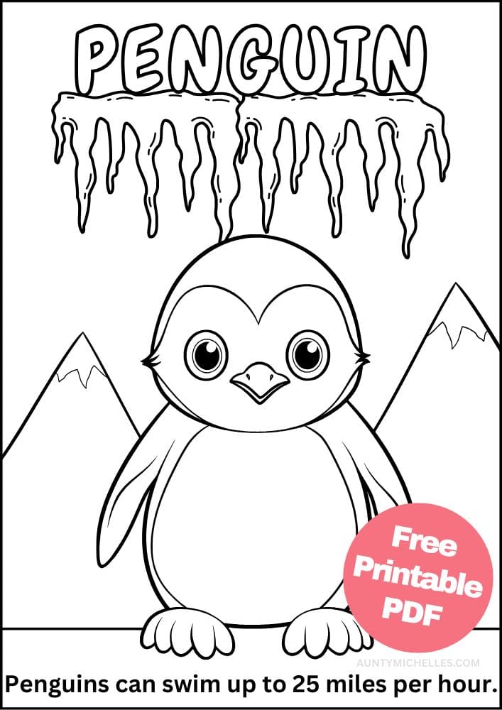 Penguin coloring page with fun fact