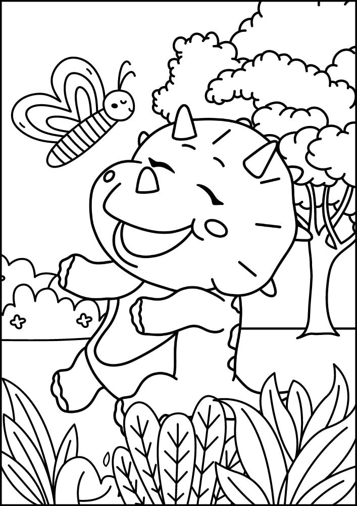 free printable dinosaur coloring pages for kids dino printout pdf triceratops butterfly