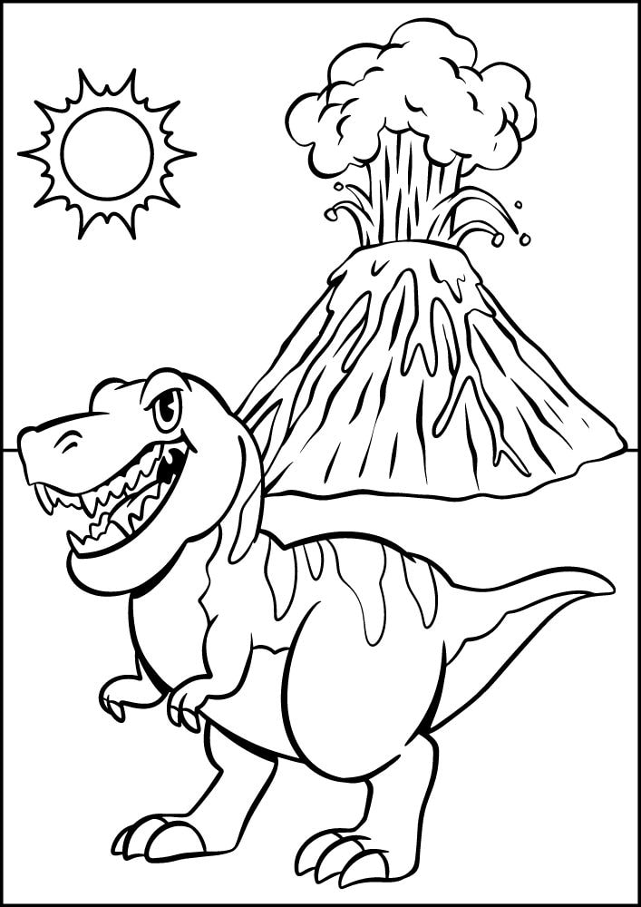 free printable dinosaur coloring pages for kids dino printout pdf tyrannosaurus rex t rex volcano