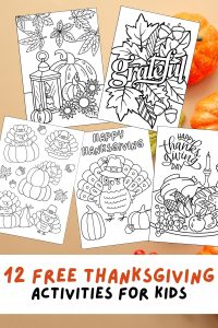 Free Printable Thanksgiving Coloring Pages for Kids featuring turkeys, pumpkins, Thanksgiving dinner, fall items and more!