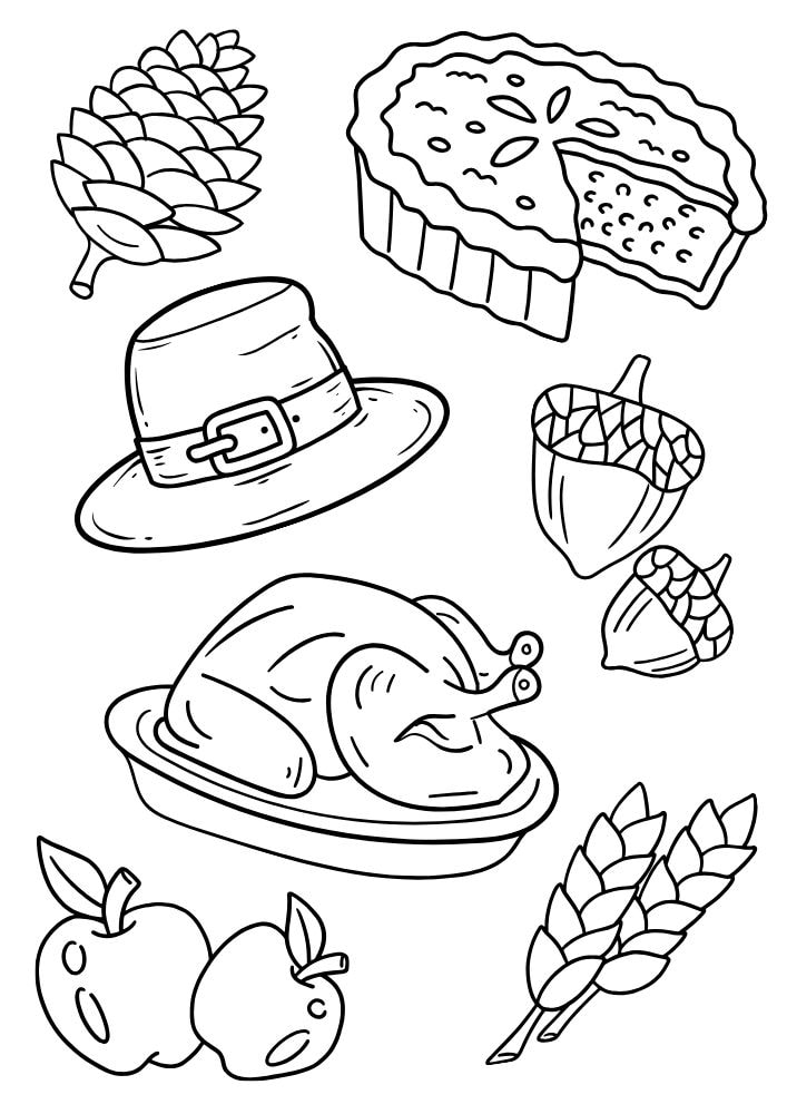 Free Printable Thanksgiving Coloring Pages for Kids turkey pilgrim pie PDF Download Coloring Sheets Coloring Book Printout