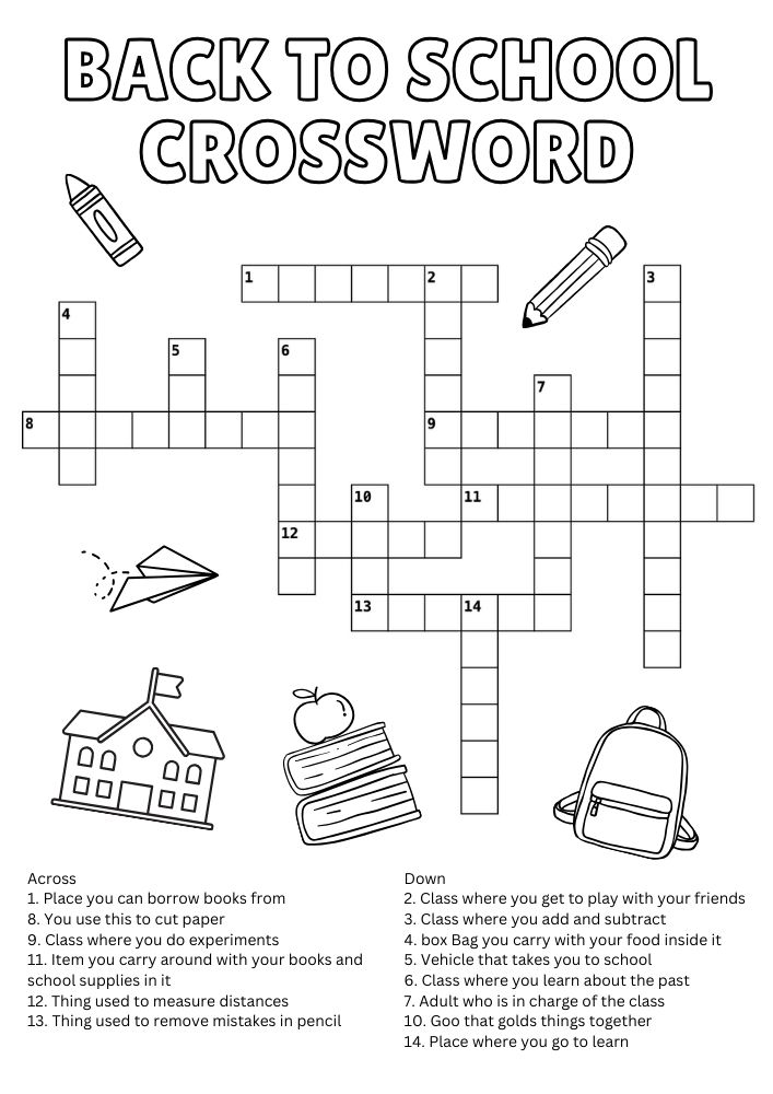 free printable back to school activities worksheets pdf download printout puzzle game crossword