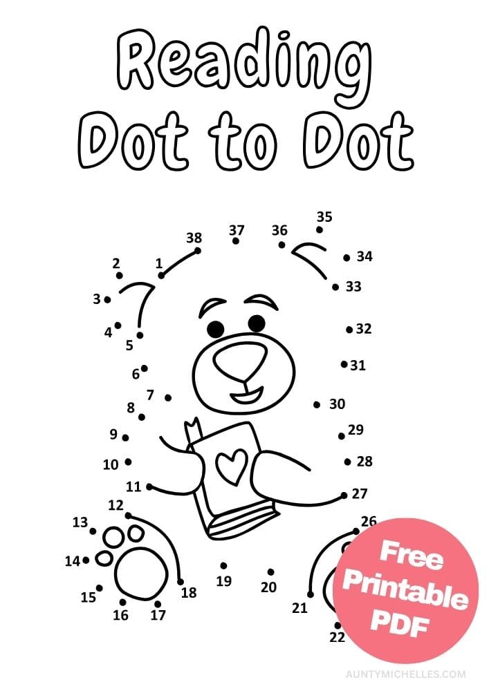 Reading Bear dot to dot (connect the dot) printout for kids