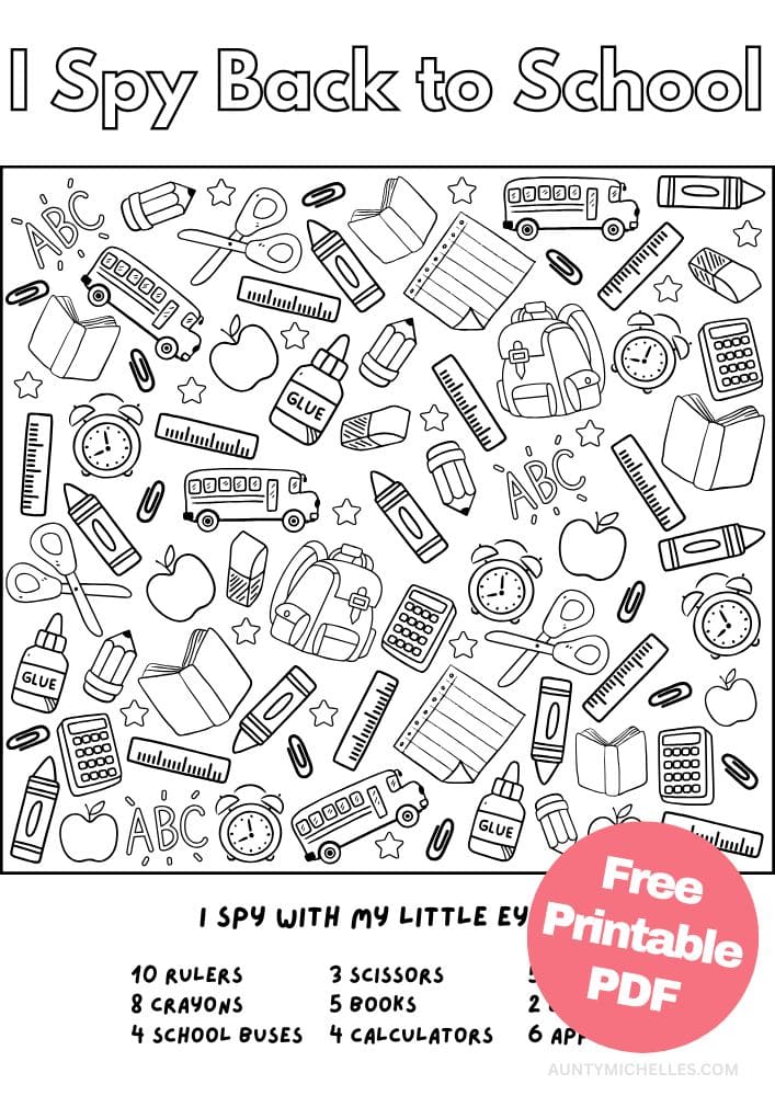 Printable Back to School I Spy Activity for Kids