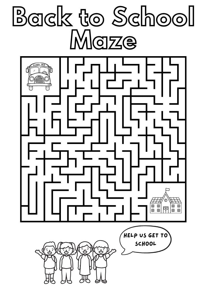 free printable back to school activities worksheets pdf download printout puzzle game maze 2