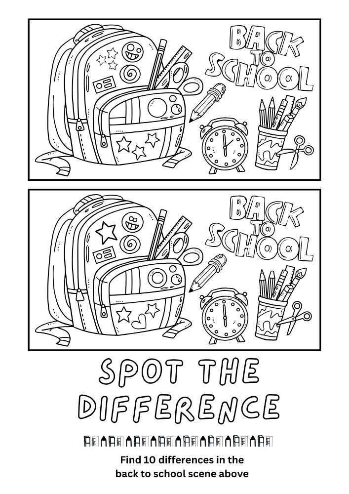 free printable back to school activities worksheets pdf download printout puzzle game spot the difference