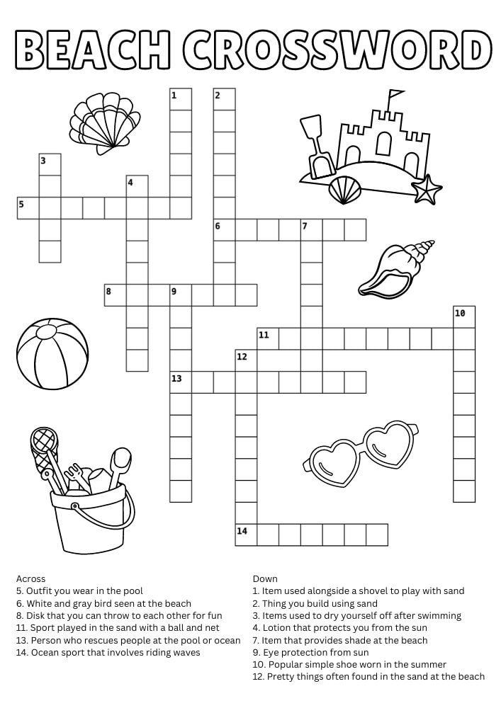 free printable beach worksheets for kids printout game puzzle pdf download crossword