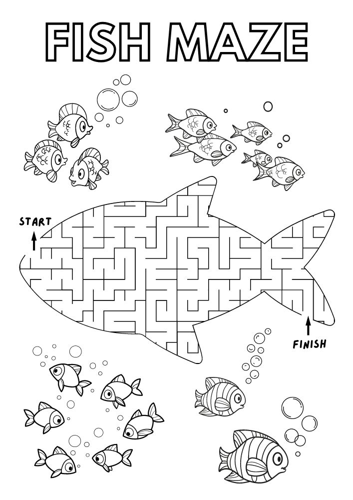 free printable beach worksheets for kids printout game puzzle pdf download fish maze