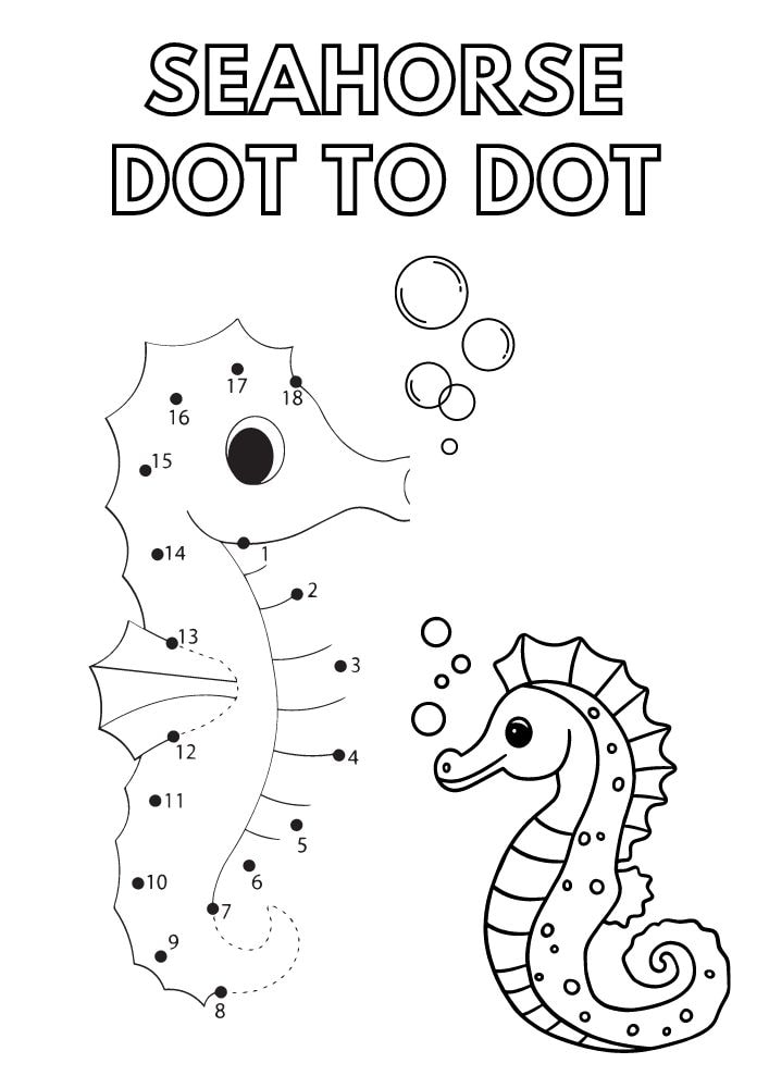 free printable beach worksheets for kids printout game puzzle pdf download seahorse connect the dots