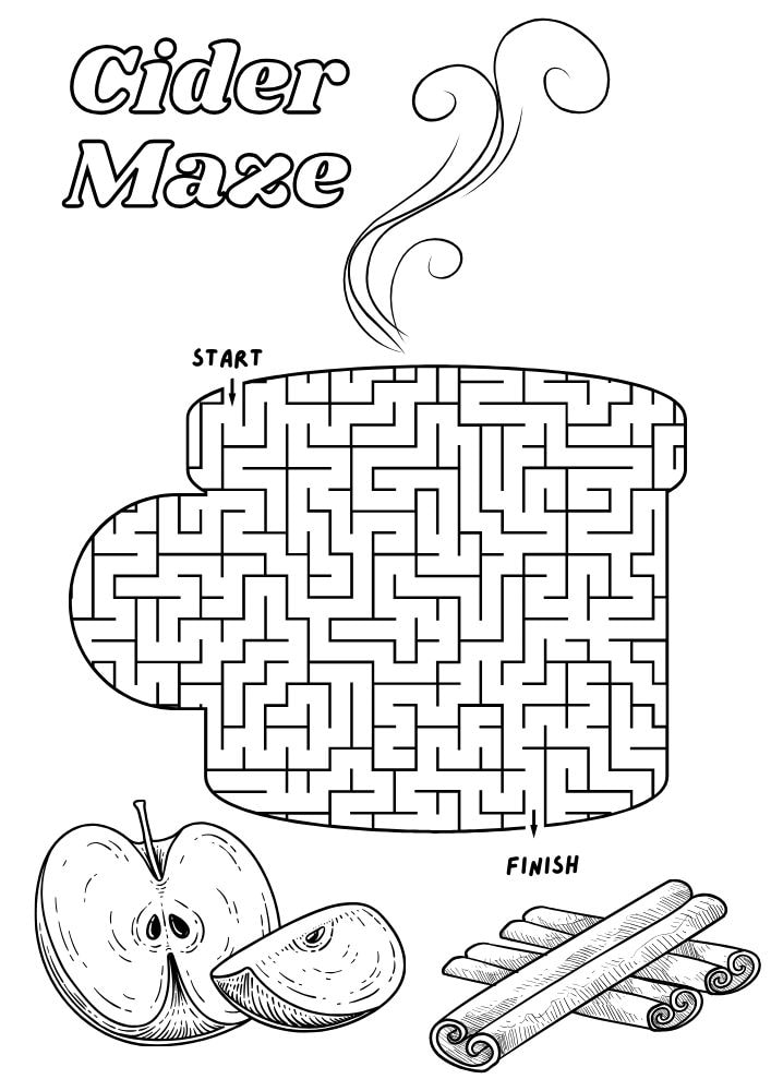 Free Fall Printable Activities for Kids puzzle game Worksheets Autumn apple cider maze