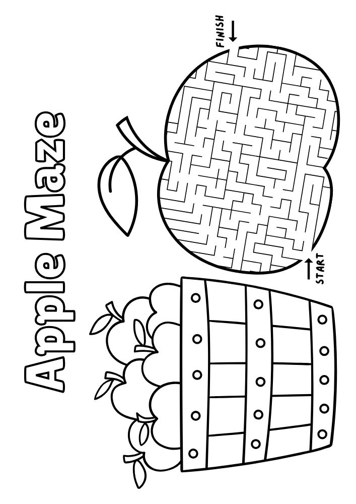 Free Fall Printable Activities for Kids puzzle game Worksheets Autumn apple maze