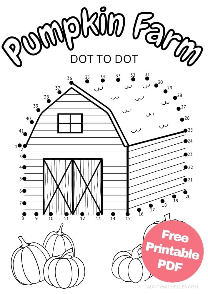 Pumpkin farm dot to dot (connect the dots) activity for kids